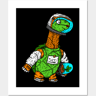 miss turtle, space astronaut. cute cartoon drawing. Posters and Art